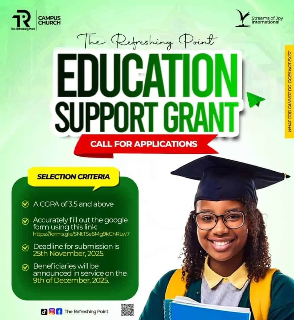 The Refreshing Point Church Education Grant 2025: Apply Now